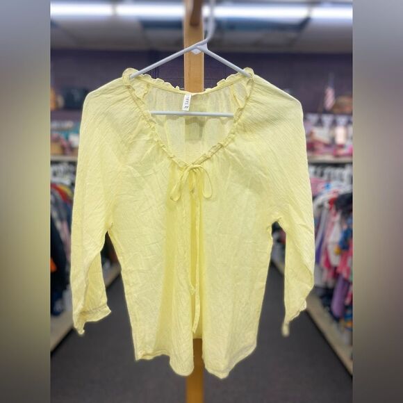 Ethyl Ladies med Yellow Peasant Blouse NEW - Picture 1 of 4